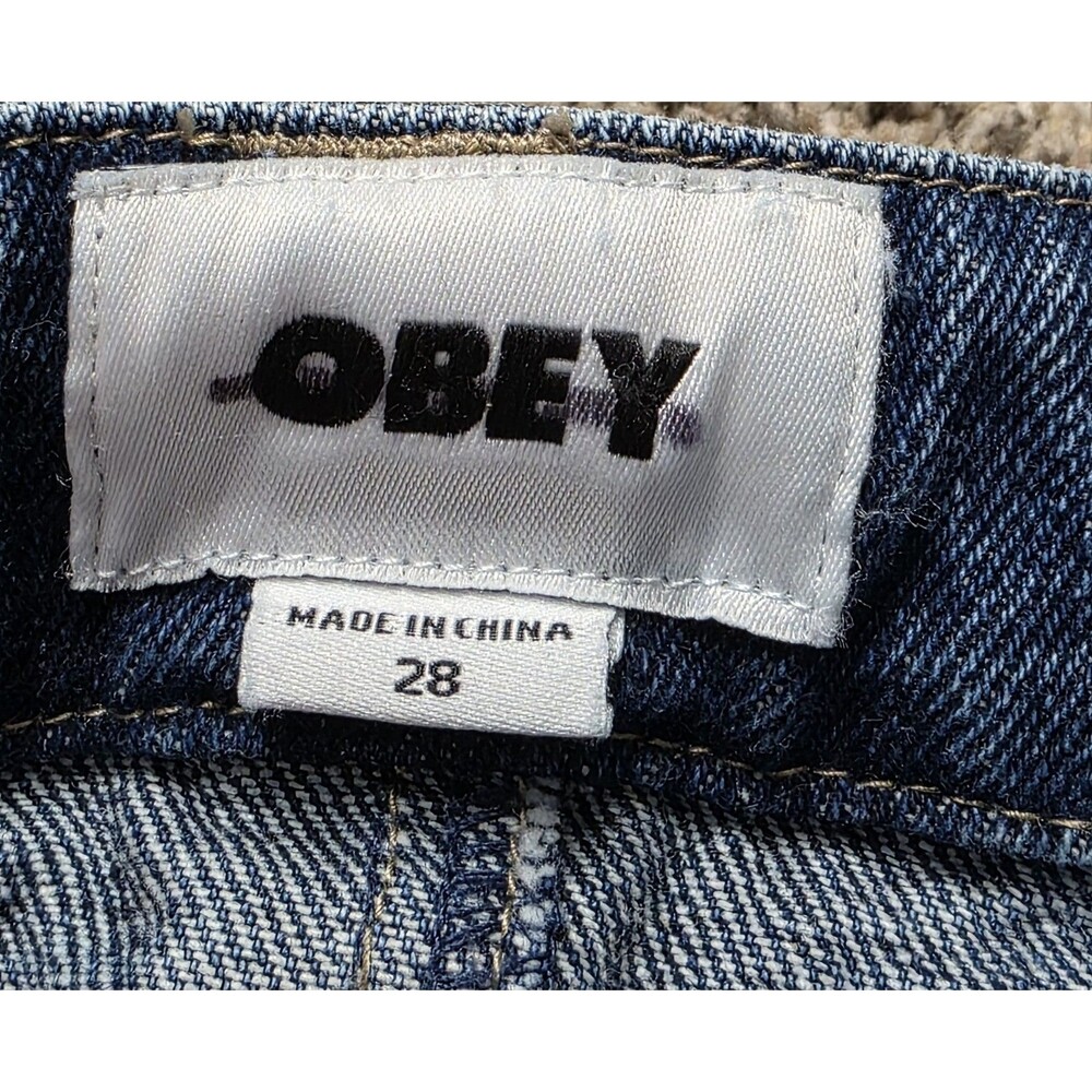Obey Denim Jean Carpenter Skirt Size 28 90's Skater Punk Streetwear Urban - Picture 4 of 11